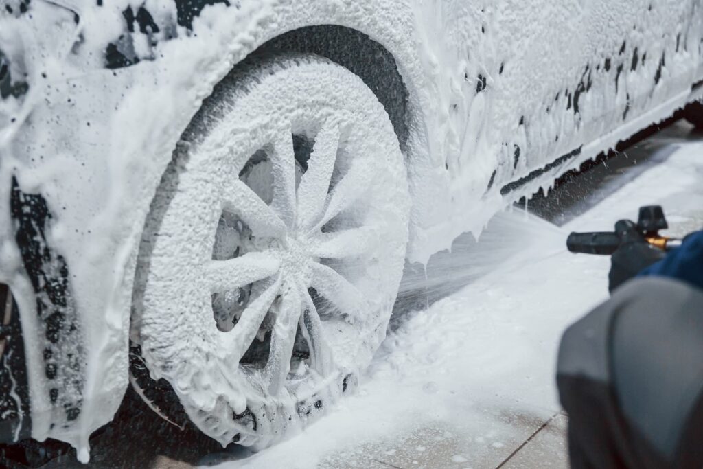 Birmingham car being cleaned with snow foam, demonstrating enhanced cleaning power and paint protection.